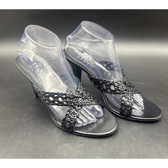 Franco Sarto Shoes - Franco Sarto Sandal Womens 8.5M Black Leather Slide On Open Toe Heel Sandal